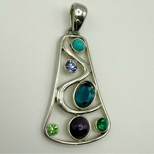 Lia Sophia-PENDANT ONLY-Serendipity Multicolor Gems-Silver Tone-Bell Shape-EUC